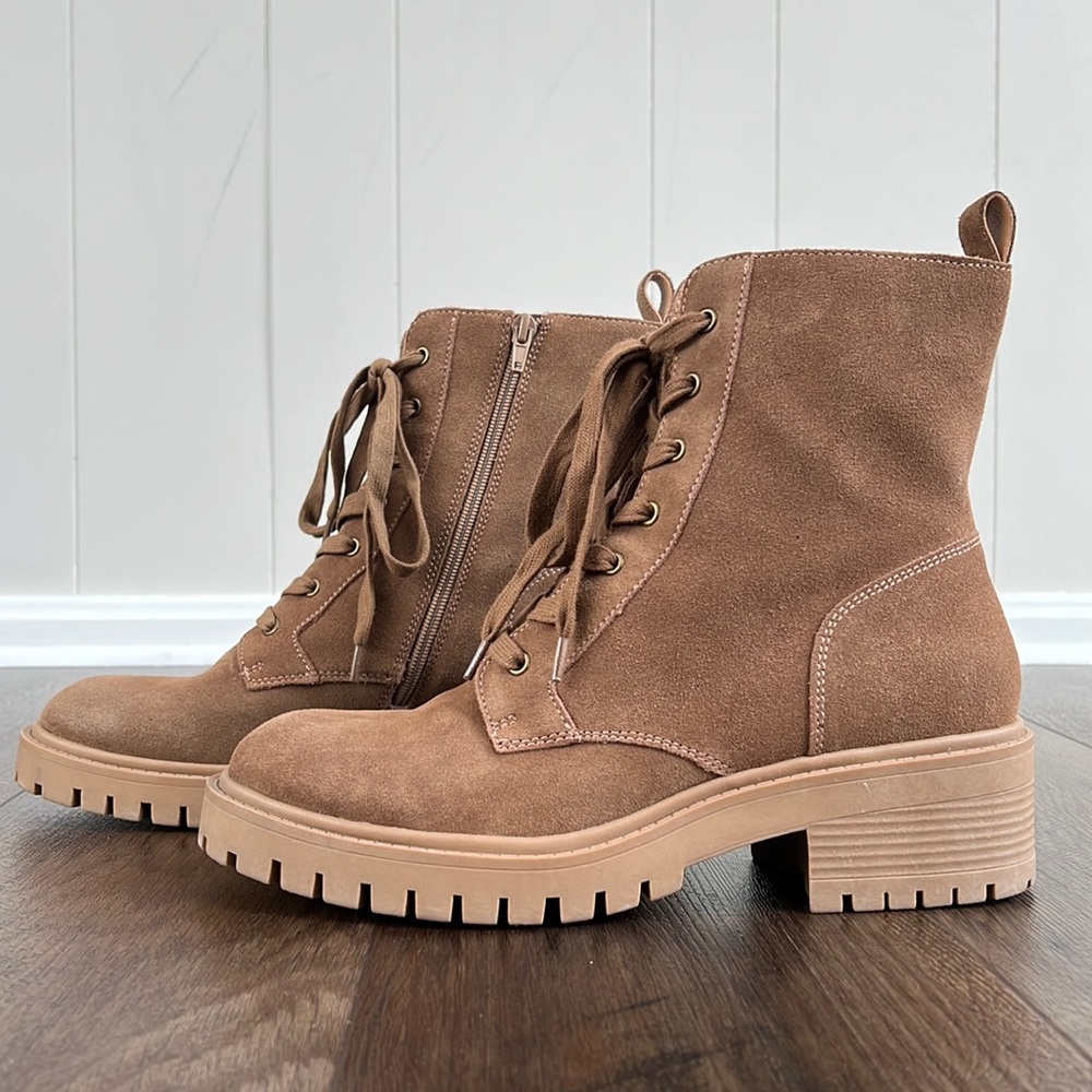 TELINDA COMBAT BOOT- Cognac Suede